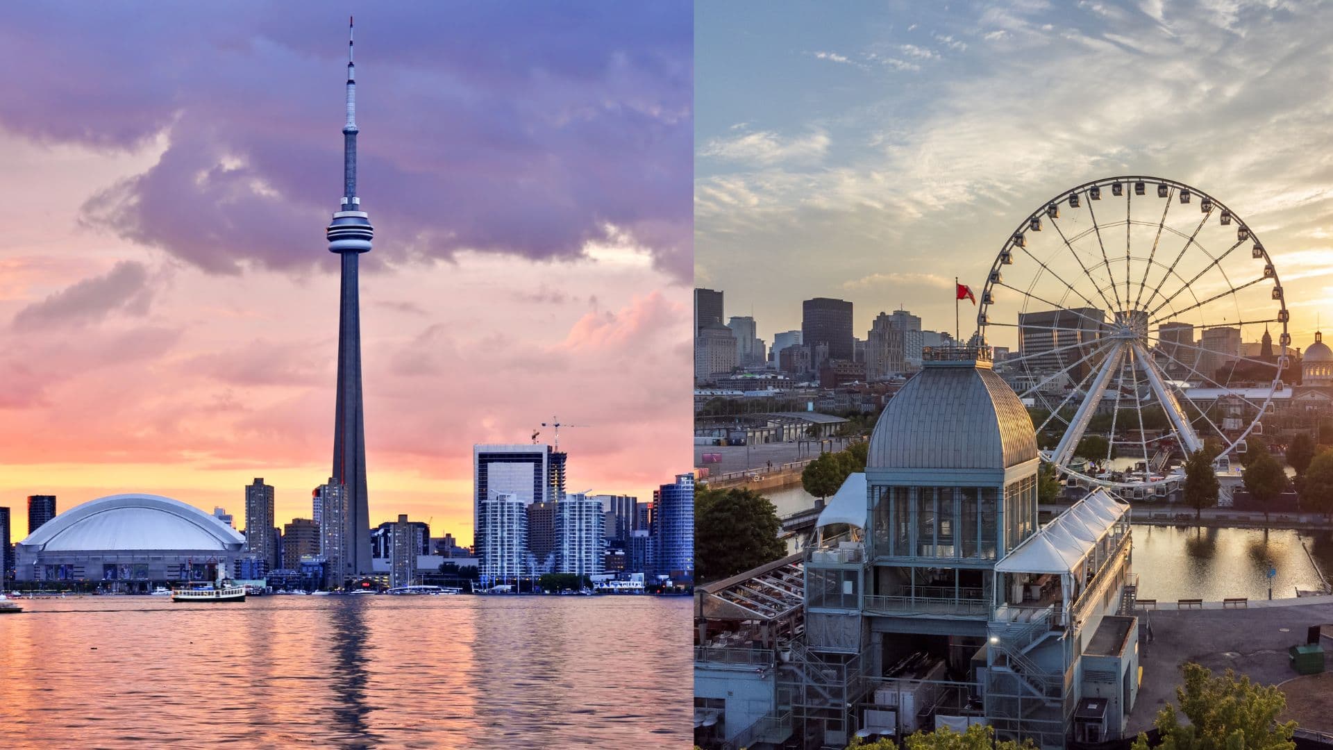 The Toronto skyline at sunset with the CN Tower